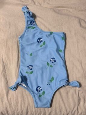 Little English Blue Floral One-Shoulder Girls Swimsuit